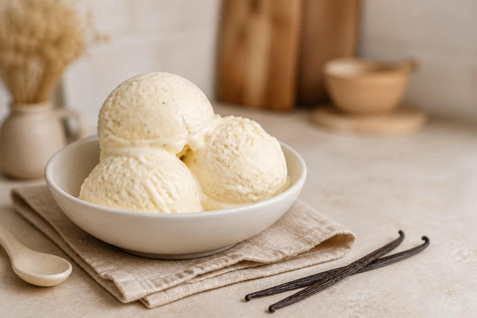 Vanilla bean ice cream with visible vanilla flecks