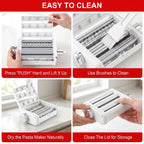 Four-step cleaning and storage guide for the flip-up Gvode pasta attachment