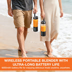 Couple carrying Gvode portable blenders on a beach to demonstrate cordless travel use
