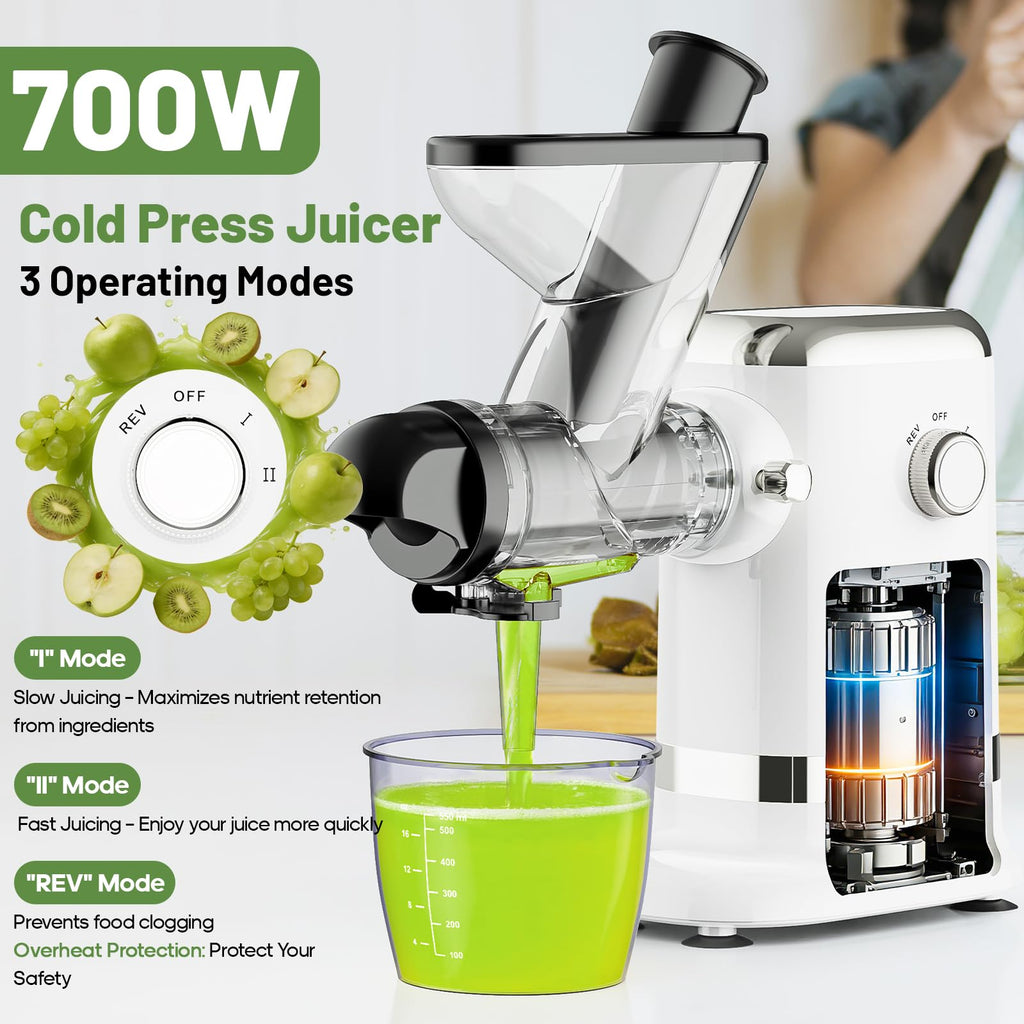 Gvode 700 W cold press juicer with three operating modes and motor cutaway