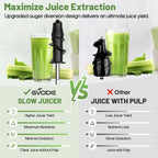 Comparison of Gvode slow juicer auger producing clear green juice versus juicer with pulp