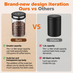 Comparison of Gvode 1.6 L clear vacuum canister and a smaller opaque storage canister