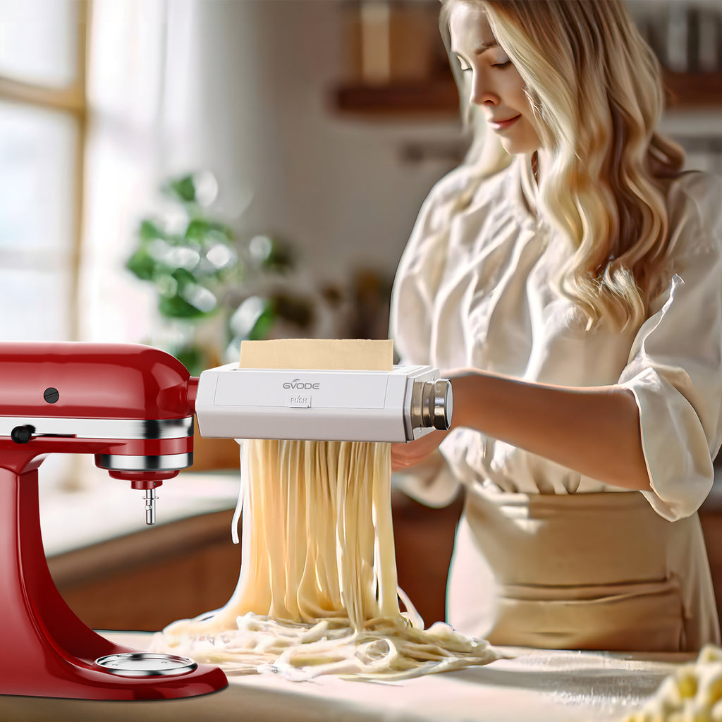 Gvode 3-in-1 Pasta Attachment, Compatible with KitchenAid Stand Mixers – Roller, Spaghetti & Fettuccine