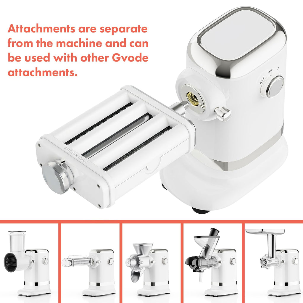 Detachable roller module shown beside white Gvode motor base and compatible attachment examples