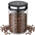 Gvode 1.6 L glass vacuum canister filled with coffee beans, with ounce and milliliter markings
