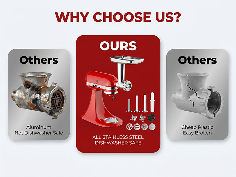 Gvode all-stainless grinder attachment compared with aluminum and plastic alternatives