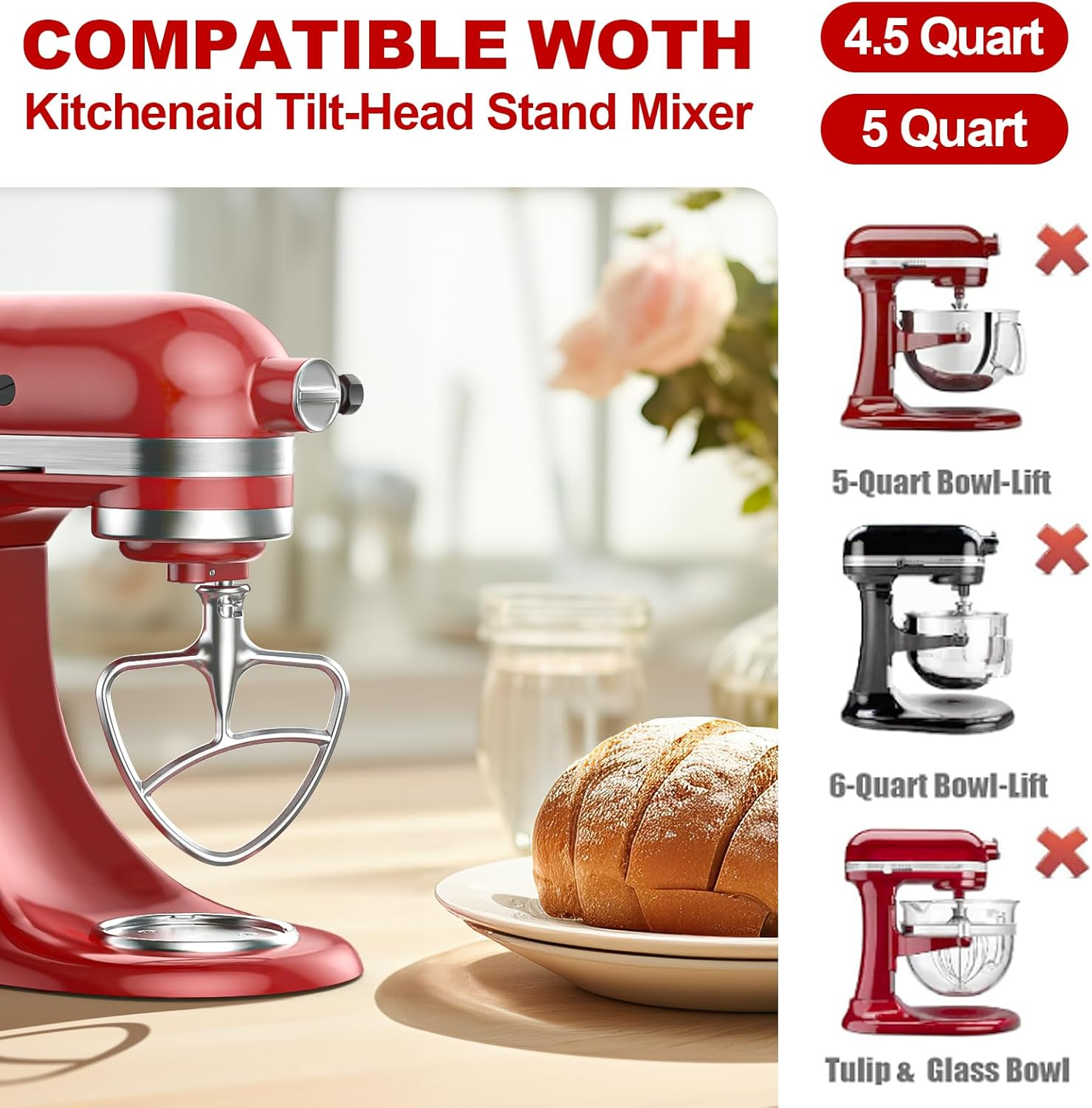 Gvode Stainless Steel Flat Beater, Compatible with KitchenAid 5-Plus & 6-Qt Bowl-Lift Mixers – image 6