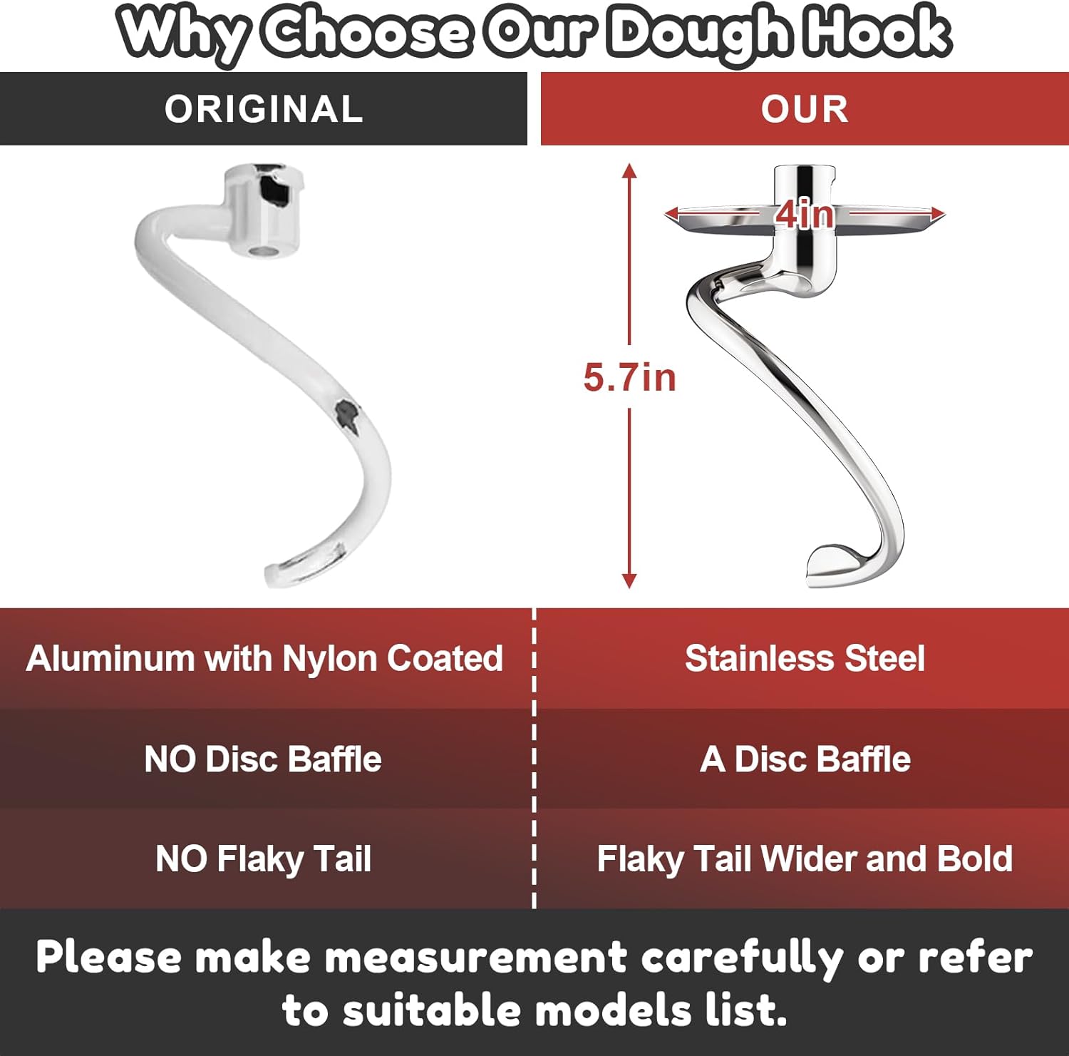 Gvode Stainless Steel Spiral Dough Hook, Compatible with KitchenAid 4.5–5-Qt Tilt-Head Mixers – image 3
