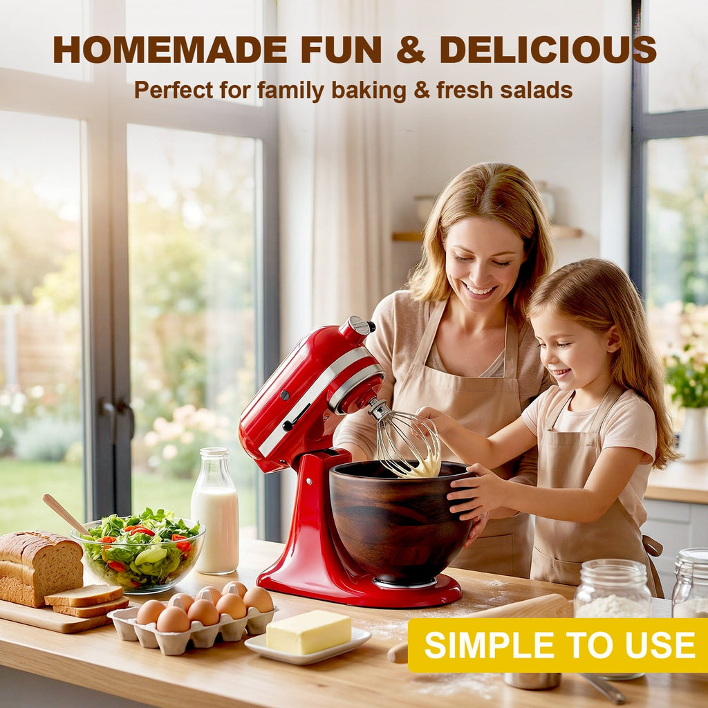 Gvode Acacia Wood Mixing Bowl, Compatible with KitchenAid 4.5–5-Qt Tilt-Head Mixers – image 2
