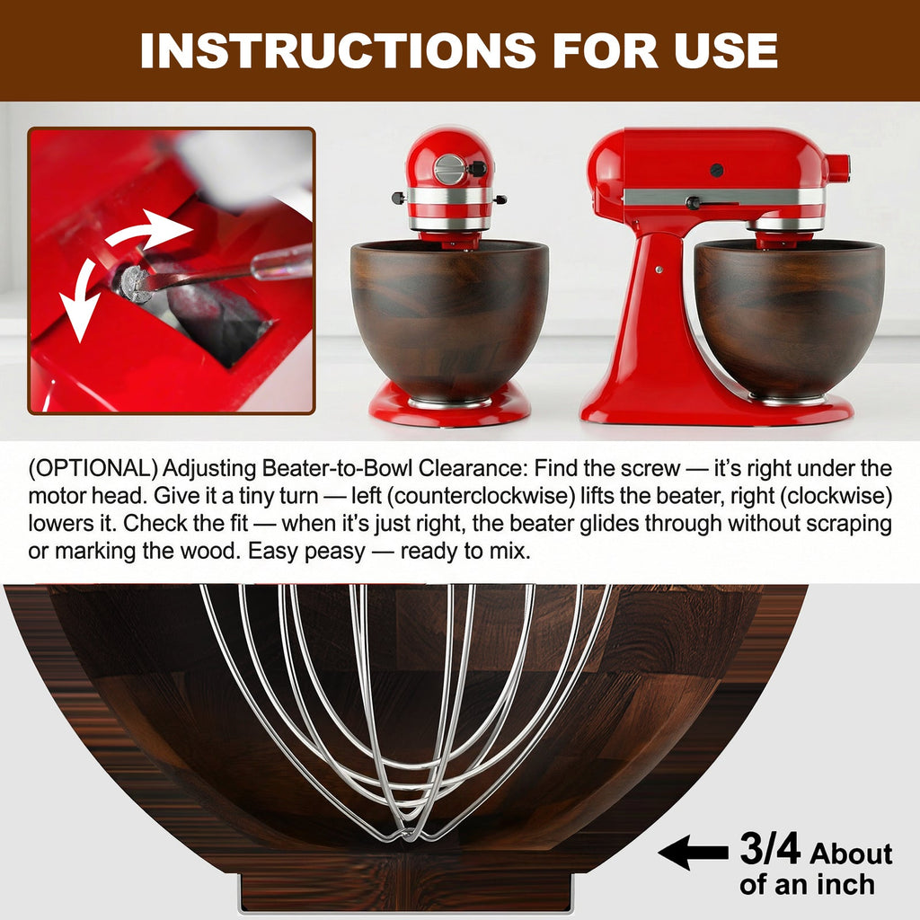 Gvode Acacia Wood Mixing Bowl, Compatible with KitchenAid 4.5–5-Qt Tilt-Head Mixers – image 5