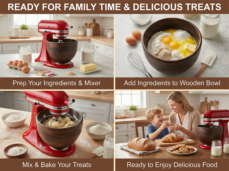 Gvode Acacia Wood Mixing Bowl, Compatible with KitchenAid 4.5–5-Qt Tilt-Head Mixers – image 7
