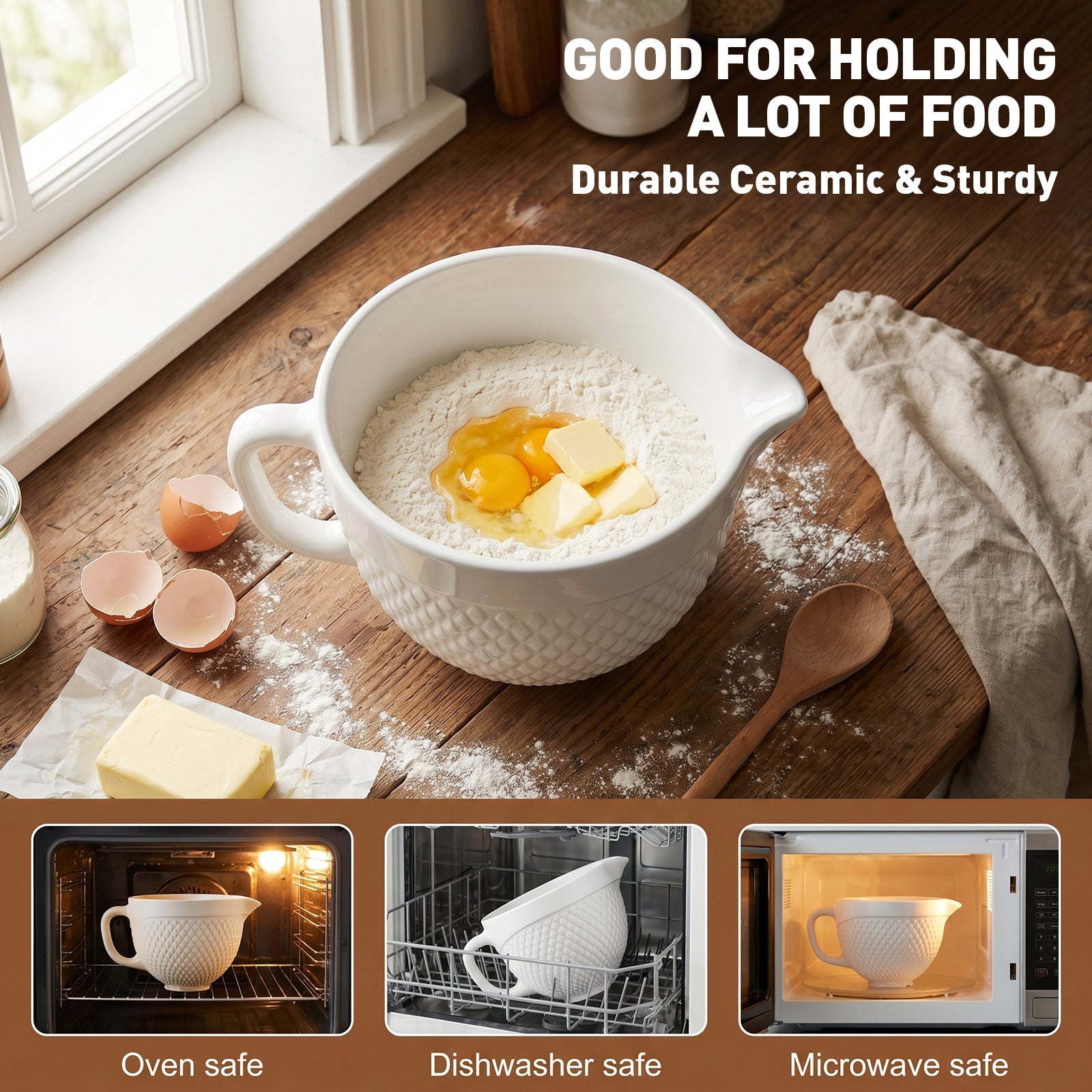 Gvode Ceramic Mixing Bowl, Compatible with KitchenAid 4.5–5-Qt Tilt-Head Mixers – Handle & Pour Spout – image 4