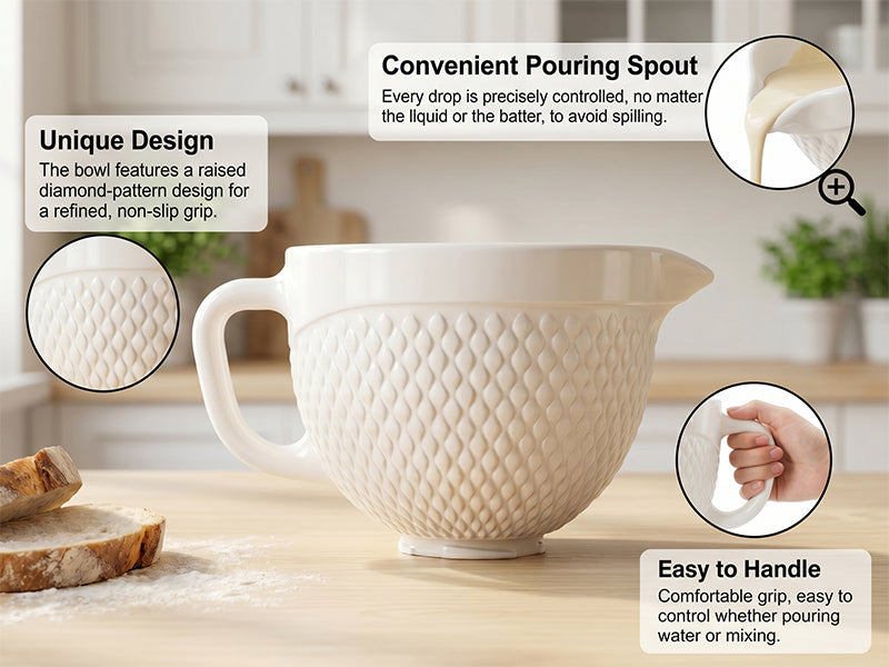 Gvode Ceramic Mixing Bowl, Compatible with KitchenAid 4.5–5-Qt Tilt-Head Mixers – Handle & Pour Spout – image 8
