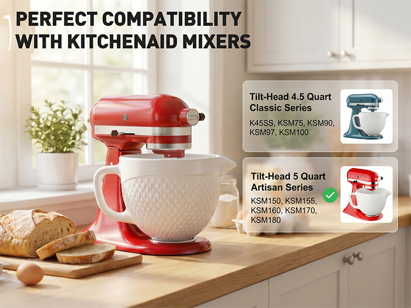 Gvode Ceramic Mixing Bowl, Compatible with KitchenAid 4.5–5-Qt Tilt-Head Mixers – Handle & Pour Spout – image 9