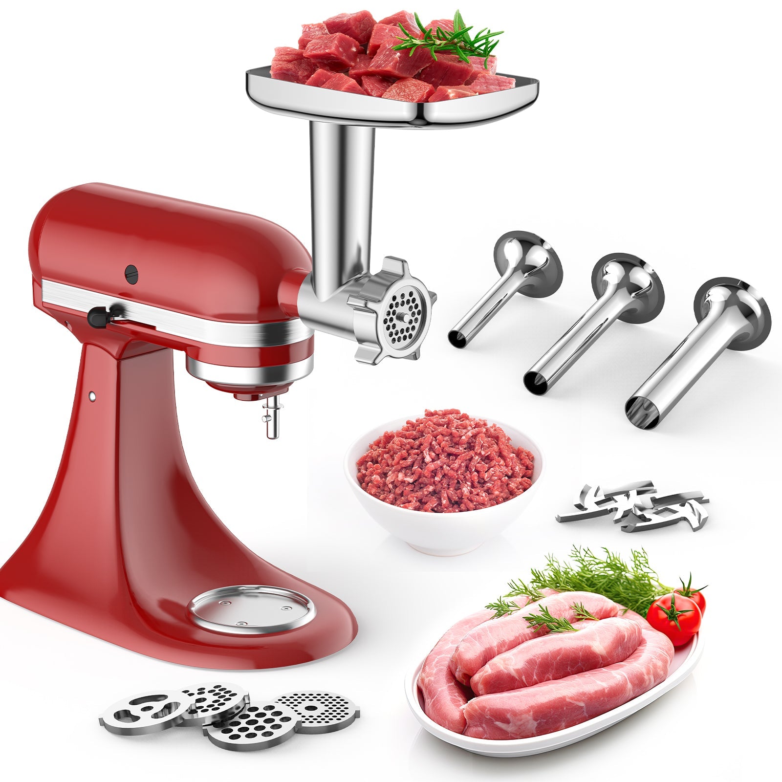 Gvode Metal Meat Grinder Attachment, Compatible with KitchenAid Stand Mixers – 4 Plates, 3 Tubes & 2 Blades – image 5