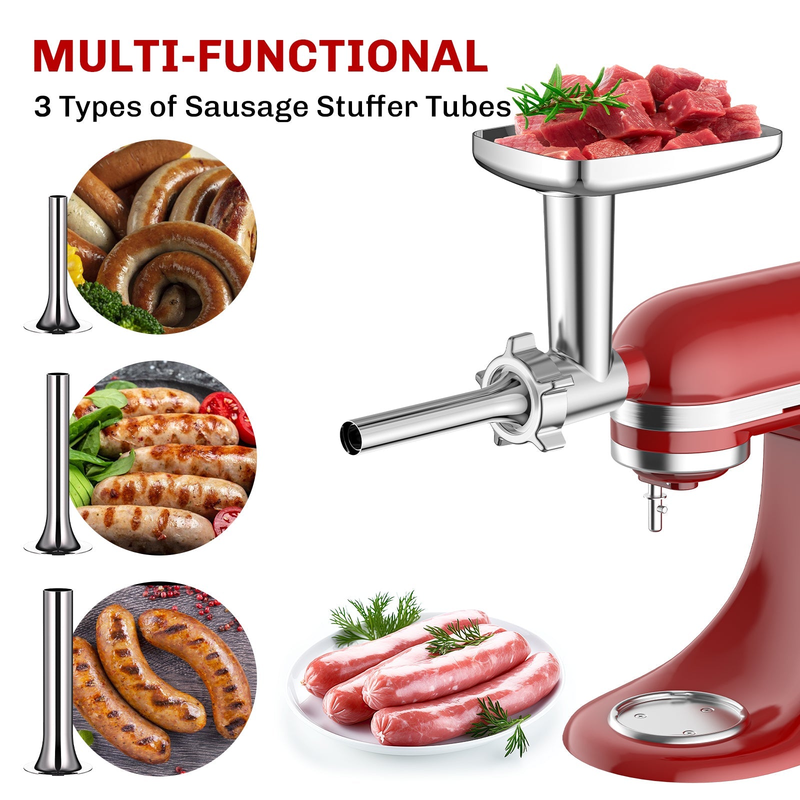 Gvode Metal Meat Grinder Attachment, Compatible with KitchenAid Stand Mixers – 4 Plates, 3 Tubes & 2 Blades – image 6