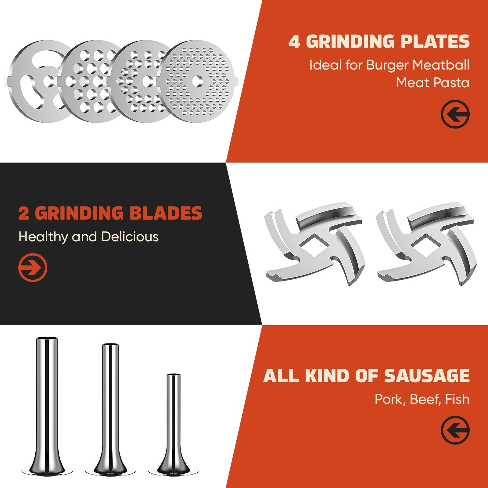 Gvode Stainless Steel Meat Grinder Attachment, Compatible with KitchenAid Stand Mixers – Burger Press Set – image 3