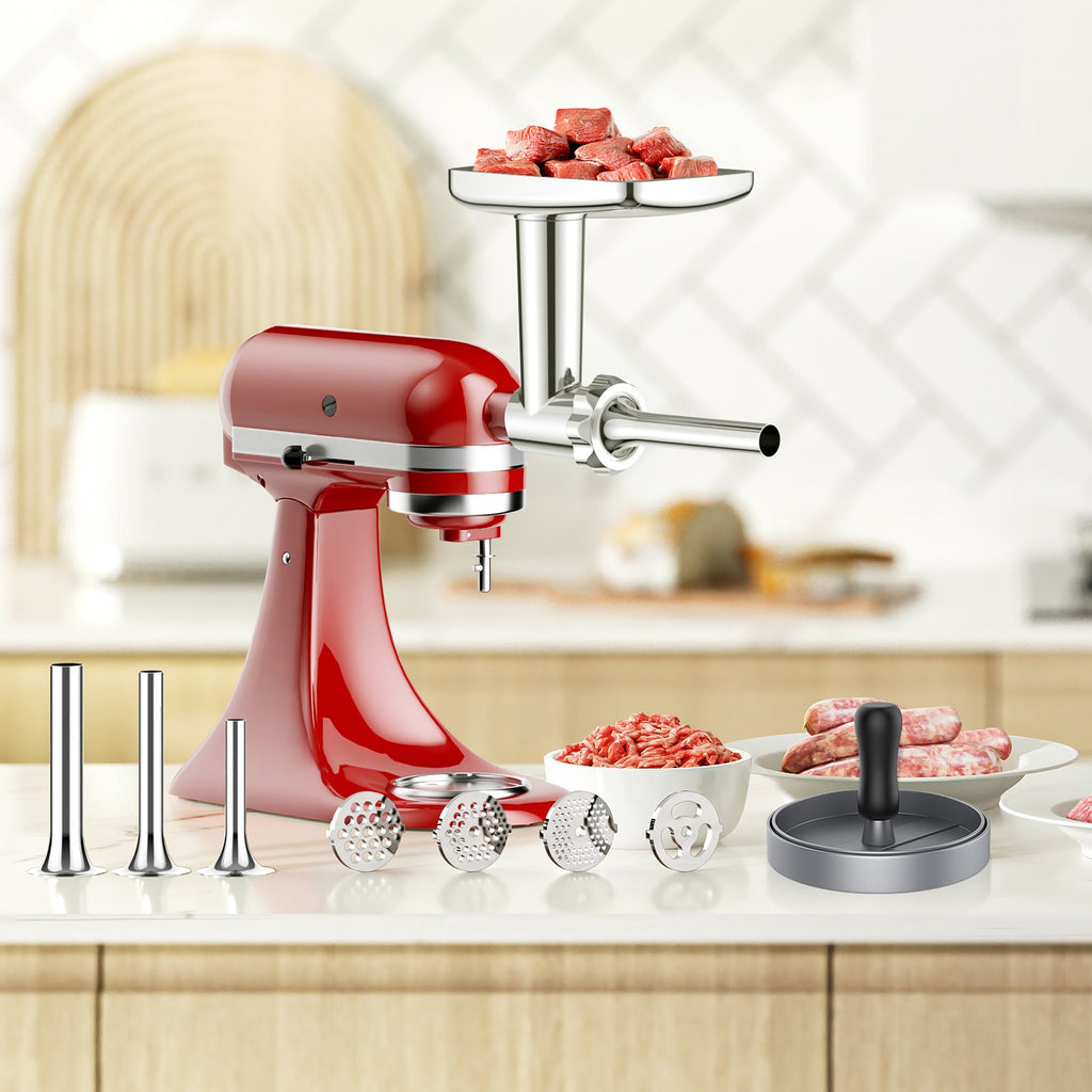Gvode Stainless Steel Meat Grinder Attachment, Compatible with KitchenAid Stand Mixers – Burger Press Set – image 7