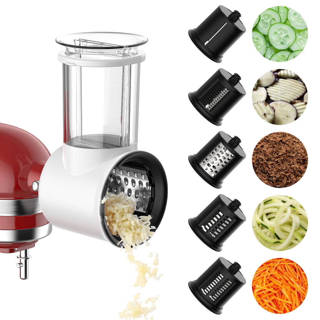 Gvode Slicer-Shredder Attachment, Compatible with KitchenAid Stand Mixers – 4 Cones & 3-Inch Feed Chute – image 1