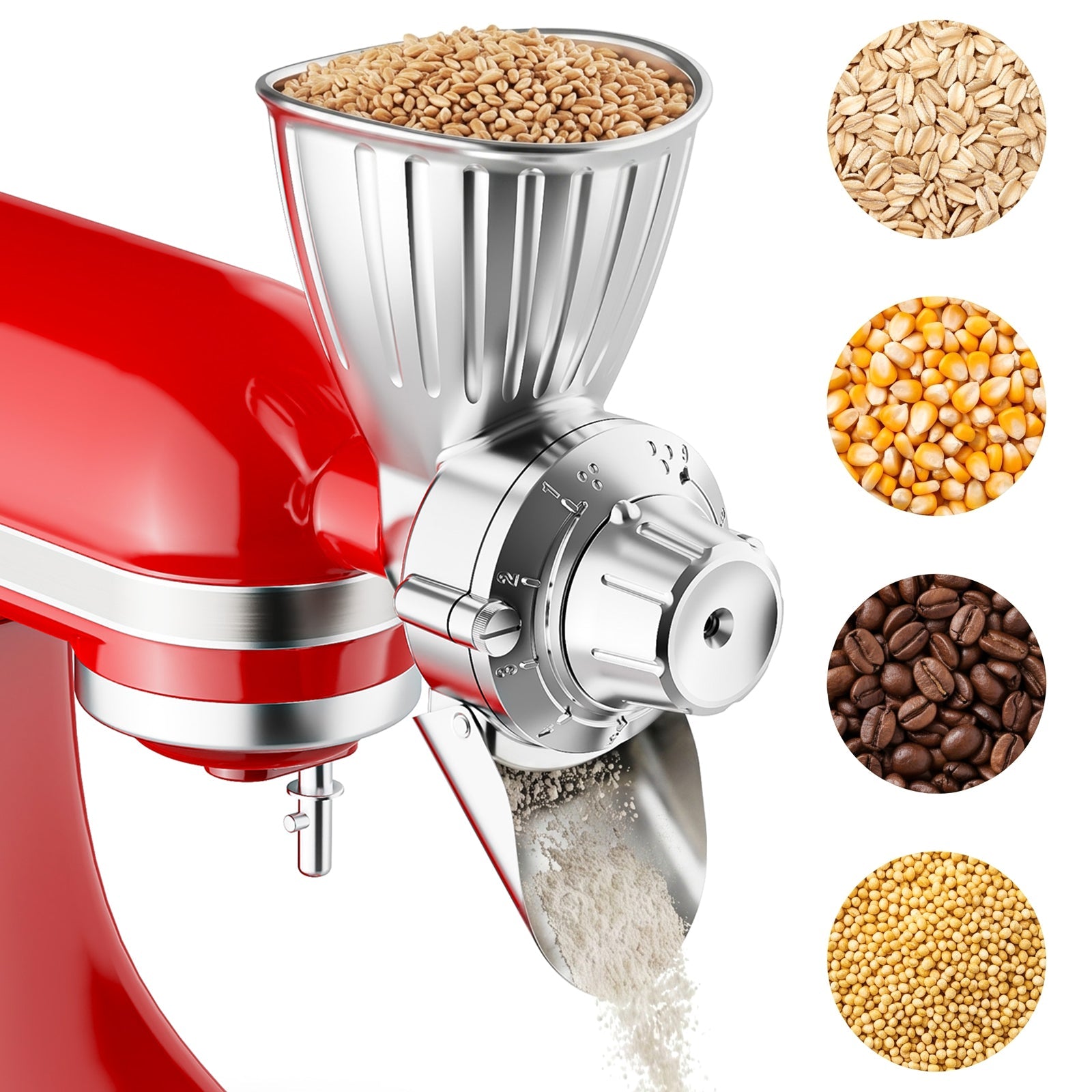 Gvode All-Metal Grain Mill Attachment, Compatible with KitchenAid Stand Mixers – 9 Grind Levels – image 1