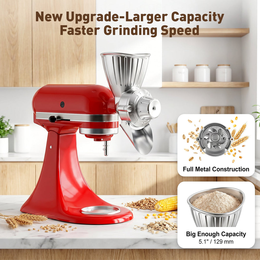 Gvode All-Metal Grain Mill Attachment, Compatible with KitchenAid Stand Mixers – 9 Grind Levels – image 3