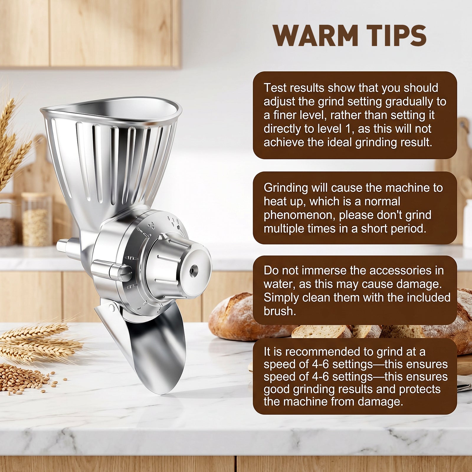 Gvode All-Metal Grain Mill Attachment, Compatible with KitchenAid Stand Mixers – 9 Grind Levels – image 6