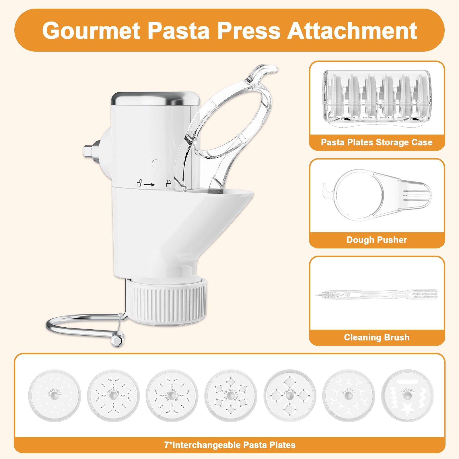 Gvode Gourmet Pasta Press Attachment, Compatible with KitchenAid Stand Mixers – 7 Pasta Plates – image 10