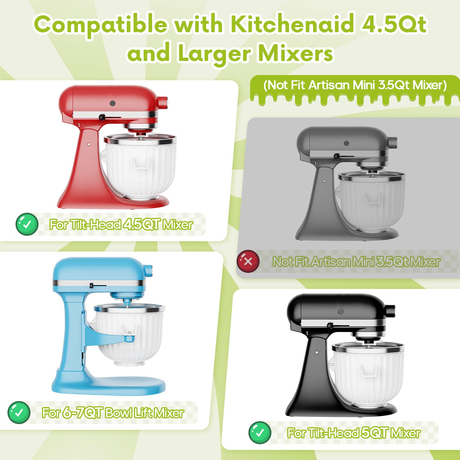 Gvode 2-Qt Ice Cream Maker Attachment, Compatible with Select KitchenAid Stand Mixers – image 6