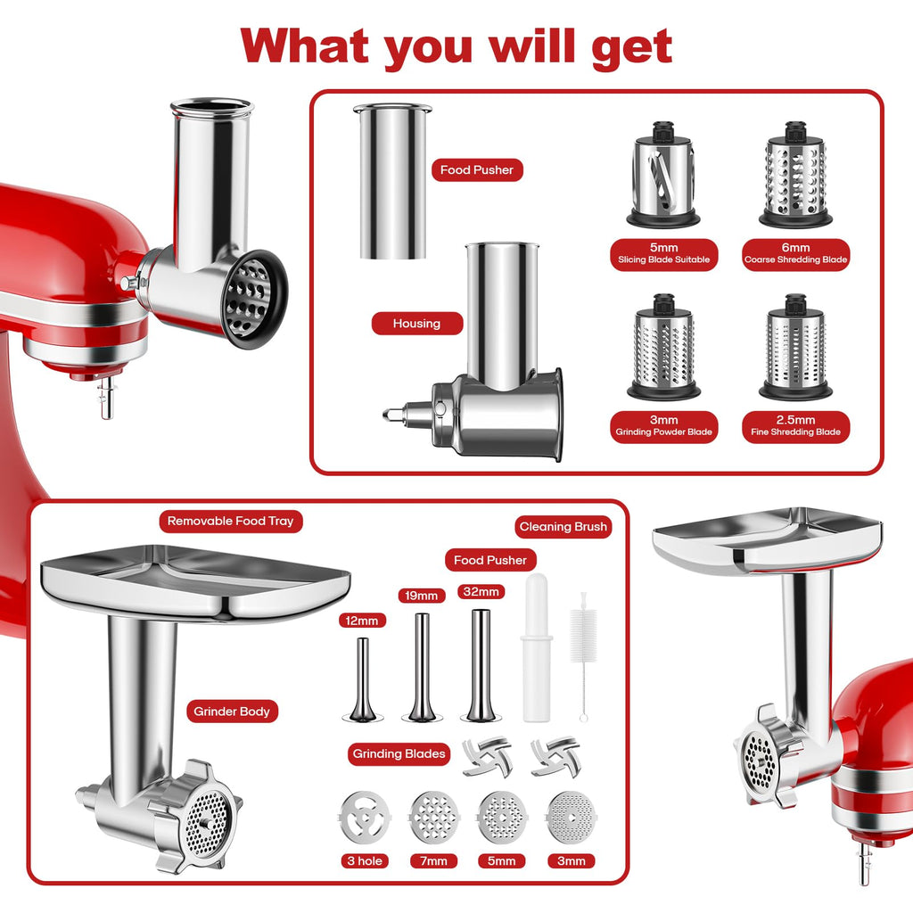 Gvode Meat Grinder & Slicer-Shredder Attachment Set, Compatible with KitchenAid Stand Mixers – image 1