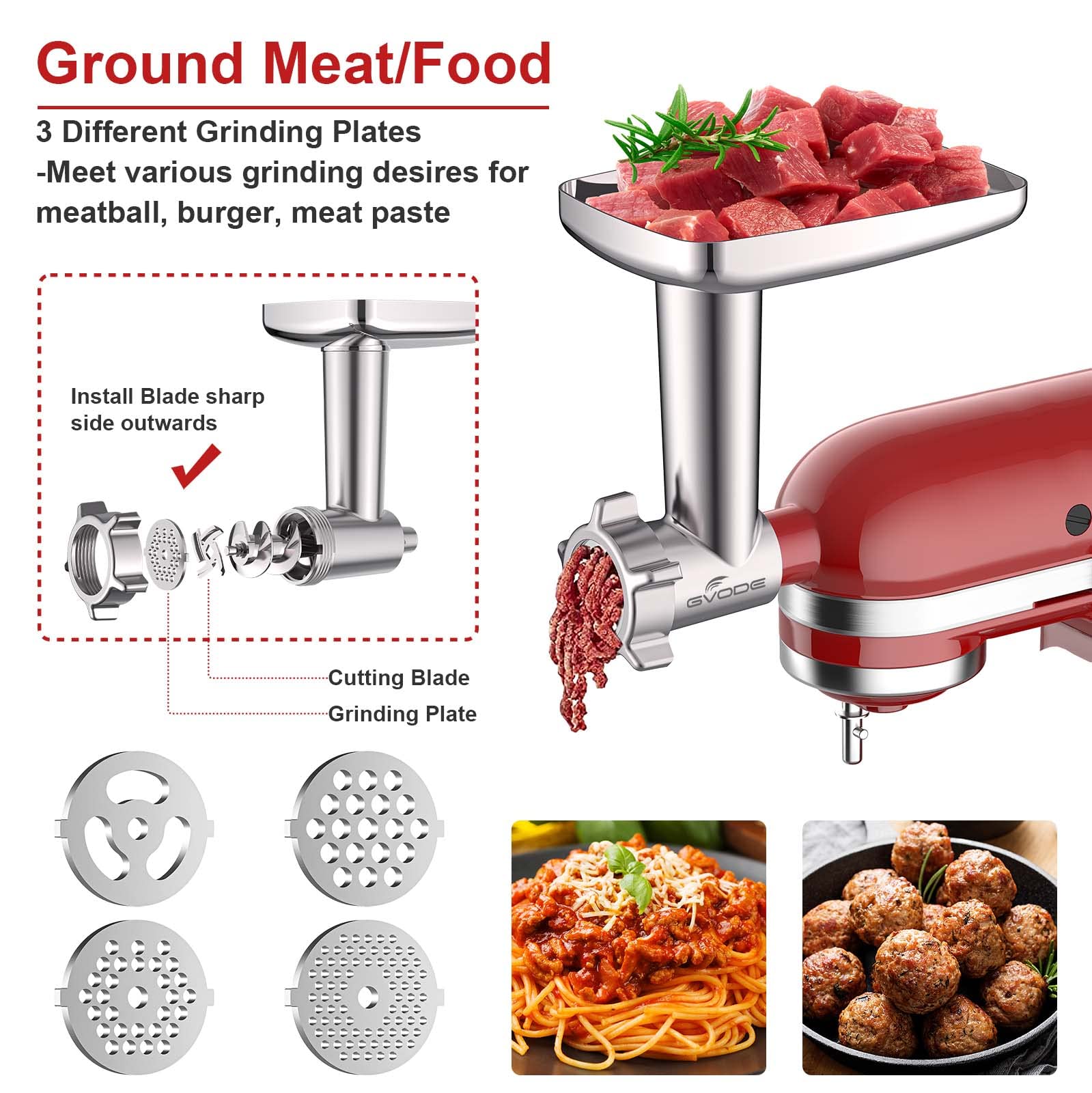 Gvode Meat Grinder & Slicer-Shredder Attachment Set, Compatible with KitchenAid Stand Mixers – image 8