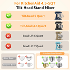 Compatibility chart for Gvode liner with 4.5- and 5-quart tilt-head stand mixer bowls