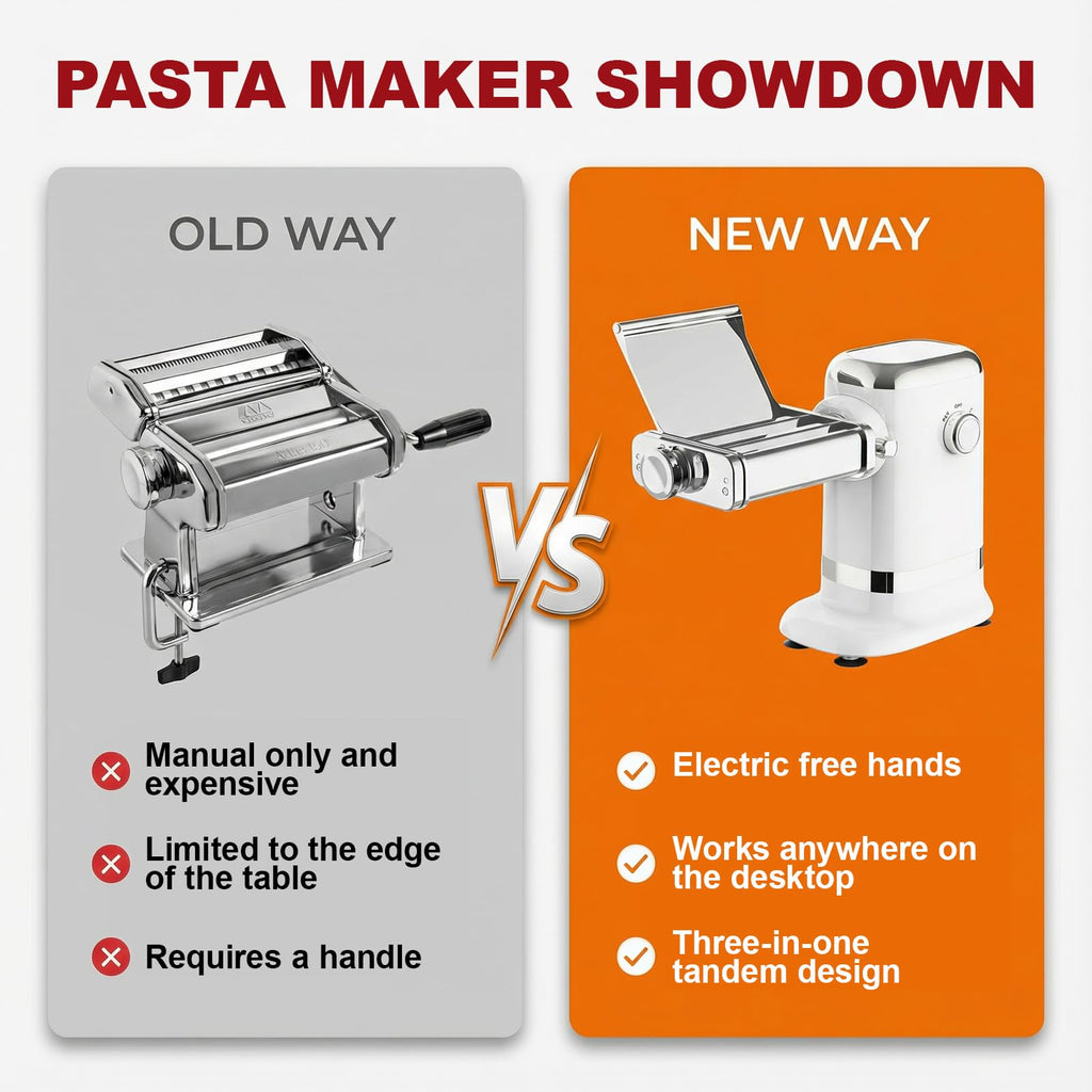 Comparison of hand-crank pasta machine and Gvode electric countertop pasta maker