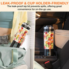 Leak-resistant Gvode blender packed in a tote bag and placed upright in a car cup holder