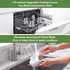 Four cutting cones in dishwasher and slicer-shredder housing being hand-washed