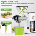 Gvode cold press juicer processing kiwi with comparison of drier pulp and clear juice