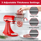 Three adjustable thickness settings shown on Gvode meat tenderizer attachment