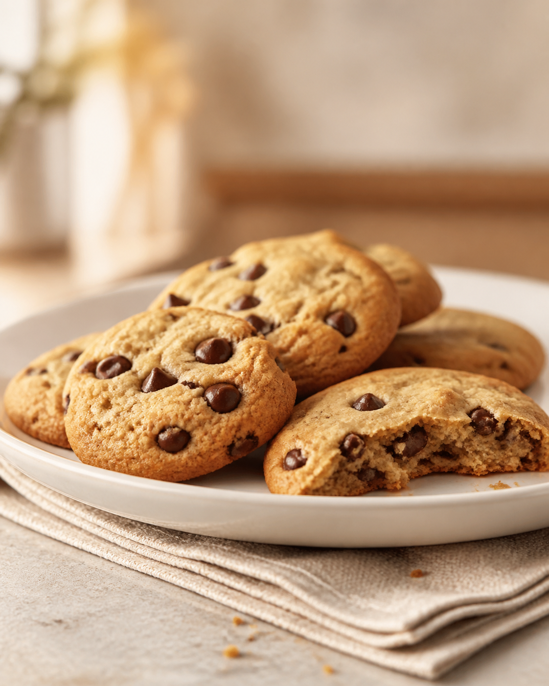 Fresh baked cookies on pale stoneware